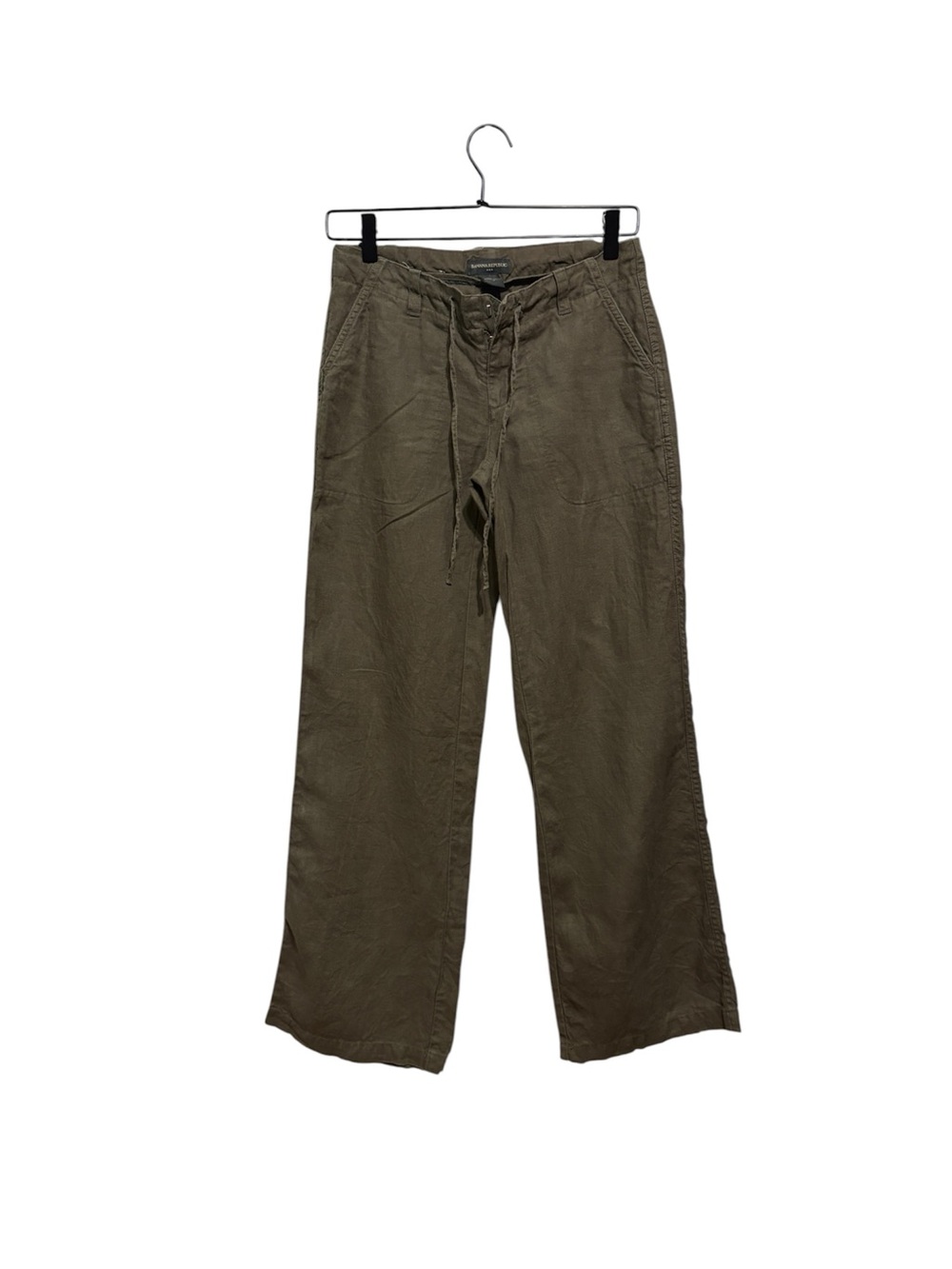 Banana Republic Olive Linen Drawstring Wide-Leg Chinos